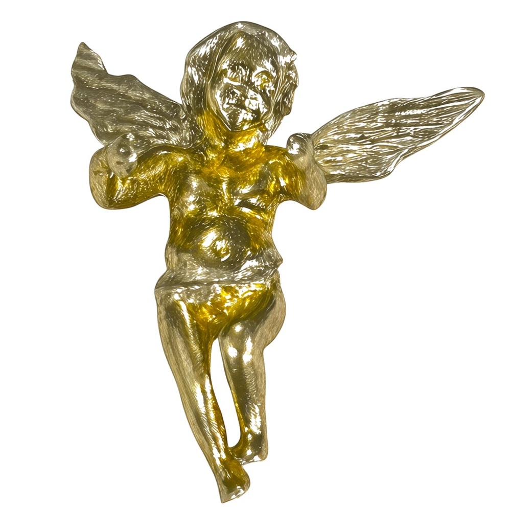 Vintage 80s Italian 925 Sterling Silver Vermeil Gold Plated Cherub Angel Pendant